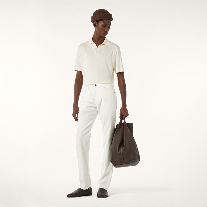 loro piana open collar cotton silk short‑sleeve polo shirt